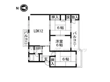 一言寺団地 B-1棟(3LDK/4階)の間取り写真