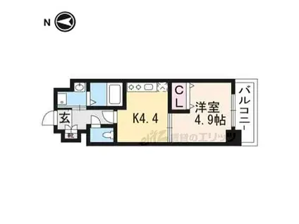 アクアプレイス京都洛南II(1K/6階)の間取り写真