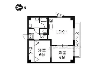 京都市営烏丸線 北大路駅 徒歩18分 4階建 築33年(2LDK/3階)の間取り写真