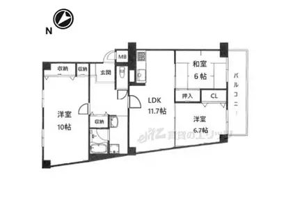 京都北山スカイハイツ(3LDK/2階)の間取り写真