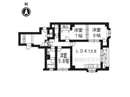 サンロイヤル烏丸(3LDK/3階)の間取り写真