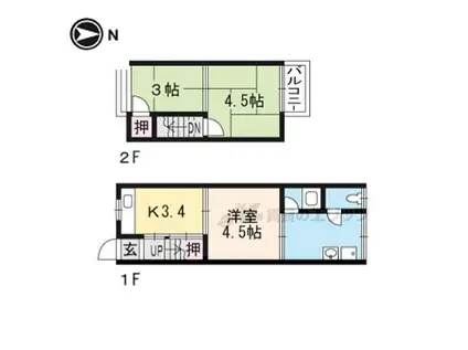 京都市営烏丸線 北大路駅 バス乗車時間：10分 佛教大学前バス停で下車 徒歩4分 2階建 築54年(3K)の間取り写真