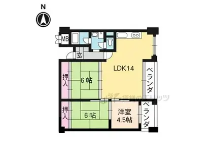 中川第6コーポ(3LDK/5階)の間取り写真