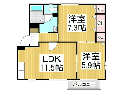 MEDIO ホタカ A(2LDK/1階)の間取り写真