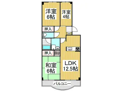 グランデージ横文(3LDK/3階)の間取り写真