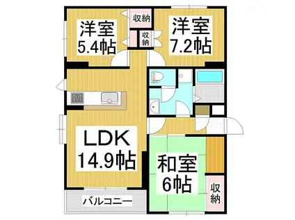 カサフィーナAI(3LDK/1階)の間取り写真