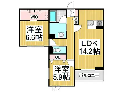 稲葉シャーメゾン(2LDK/2階)の間取り写真
