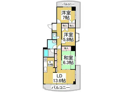 グランドメゾン長野(3LDK/9階)の間取り写真