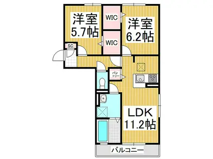 セジュール東鶴賀(2LDK/1階)の間取り写真