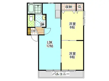 石川ハイツC(2LDK/1階)の間取り写真