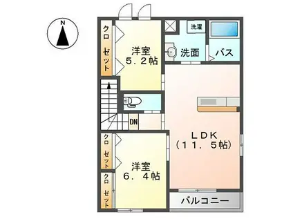 ルミナス飯泉(2LDK/2階)の間取り写真