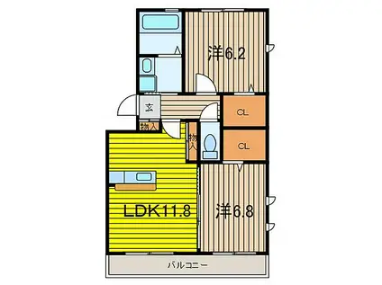 セジュール・アイ(2LDK/2階)の間取り写真