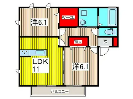 ラフレ仲道F(2LDK/2階)の間取り写真