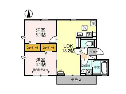D-ROOM里(2LDK/1階)の間取り写真