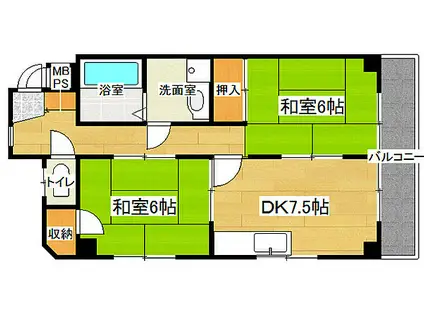ローレル甲南(2DK/2階)の間取り写真