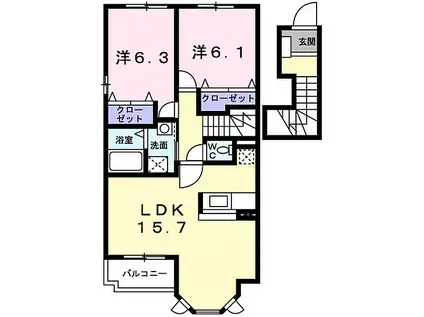 スタービレ(2LDK/2階)の間取り写真