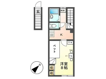 レオパレスKAI・開(1K/2階)の間取り写真