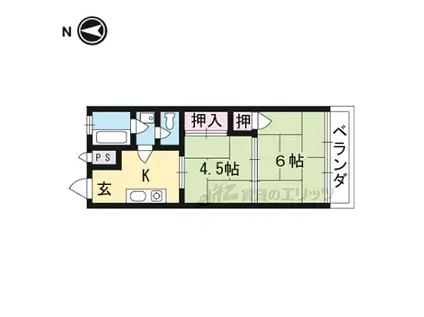 JR東海道・山陽本線 山科駅 徒歩7分 4階建 築55年(2K/4階)の間取り写真