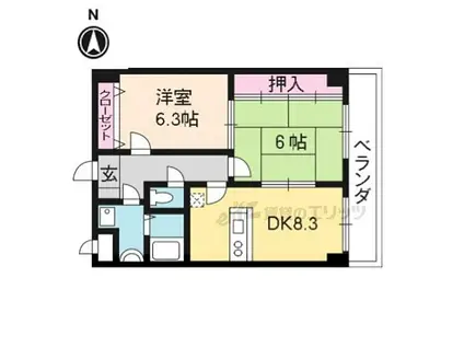 コスモスフローラ醍醐(2LDK/1階)の間取り写真