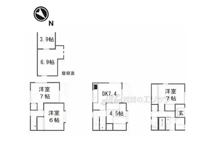 京阪本線 中書島駅 徒歩5分 3階建 築24年(3LDK)の間取り写真