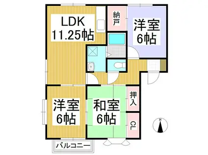 グリーンハイツミヤザワA棟(3LDK/1階)の間取り写真