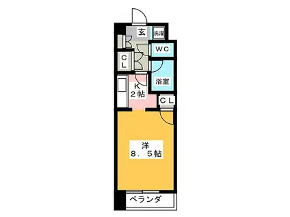 久屋パークサイドハウス(1K/8階)の間取り写真