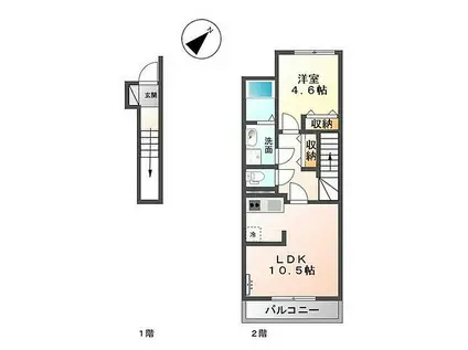 ジ アパートメント(1LDK/2階)の間取り写真