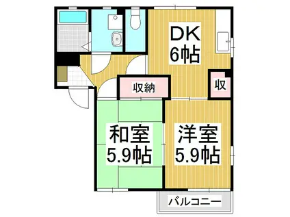 富貴原ハイツ C棟(2DK/1階)の間取り写真