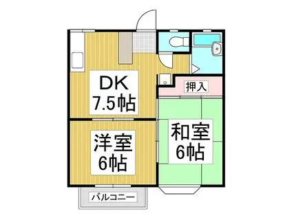 JR飯田線 宮木駅 徒歩9分 2階建 築36年(2DK/2階)の間取り写真