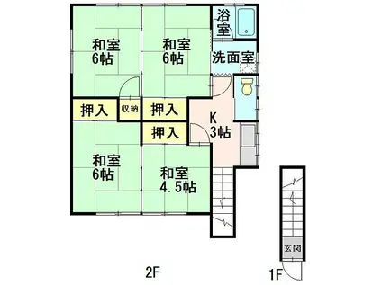 青森県弘前市 2階建 築56年(4K/2階)の間取り写真
