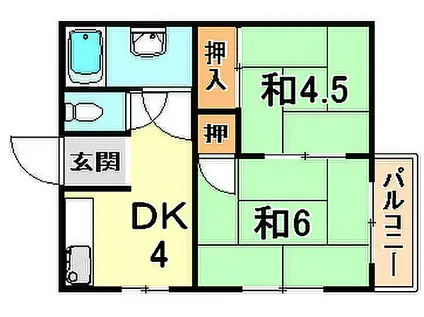 山陽電鉄本線 霞ケ丘駅(兵庫) 徒歩10分 2階建 築53年(2DK/2階)の間取り写真