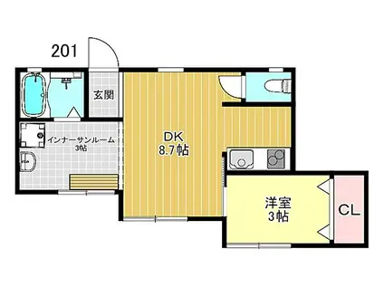 プロスパー西大宮(1DK/2階)の間取り写真