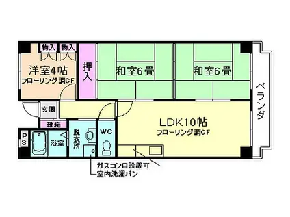 阪急宝塚本線 池田駅(大阪) 徒歩22分 6階建 築41年(3LDK/3階)の間取り写真