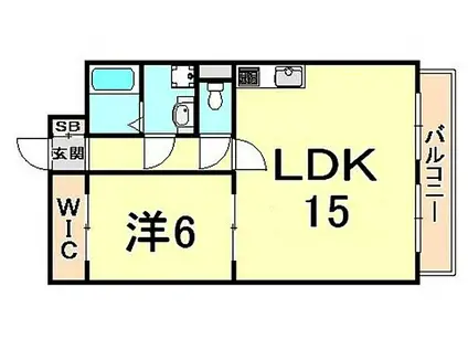 阪急神戸本線 園田駅 徒歩15分 4階建 築43年(1LDK/3階)の間取り写真