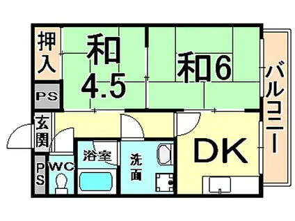 阪神本線 尼崎駅(ＪＲ) 徒歩3分 4階建 築28年(2DK/1階)の間取り写真
