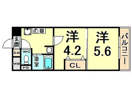 JR東海道・山陽本線 立花駅 徒歩7分 9階建 築24年(2K/8階)の間取り写真