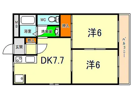 阪急神戸本線 塚口駅(阪急) 徒歩17分 6階建 築42年(2DK/4階)の間取り写真