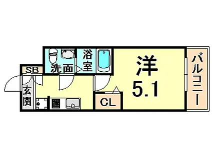 JR東海道・山陽本線 立花駅 徒歩1分 13階建 築9年(1K/4階)の間取り写真