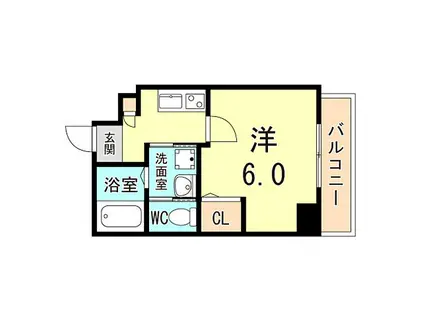 阪神本線 大物駅 徒歩5分 8階建 築2年(1K/8階)の間取り写真