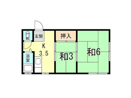 阪急神戸本線 園田駅 徒歩13分 4階建 築53年(2K/2階)の間取り写真