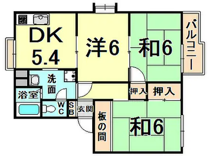 JR福知山線 猪名寺駅 徒歩8分 2階建 築37年(3DK/2階)の間取り写真