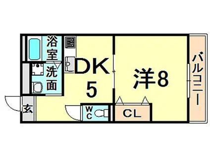 阪神本線 出屋敷駅 徒歩2分 3階建 築25年(1DK/1階)の間取り写真