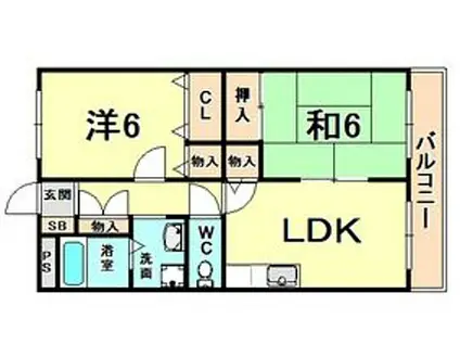 阪神本線 杭瀬駅 徒歩4分 4階建 築27年(2LDK/4階)の間取り写真