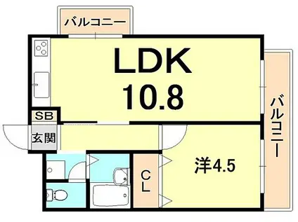 阪急伊丹線 稲野駅 徒歩17分 4階建 築36年(1LDK/1階)の間取り写真