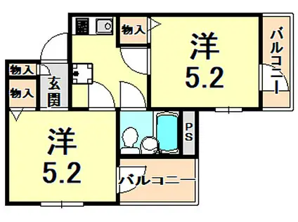 JR東海道・山陽本線 立花駅 徒歩7分 4階建 築31年(2K/3階)の間取り写真