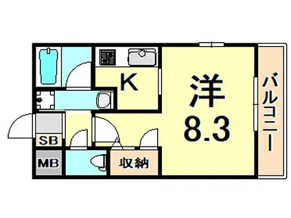 JR福知山線 伊丹駅(ＪＲ) 徒歩7分 3階建 築7年(1K/2階)の間取り写真