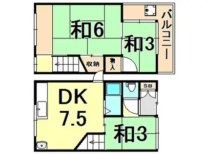 JR東海道・山陽本線 尼崎駅(ＪＲ) 徒歩15分 2階建 築53年(3DK)の間取り写真
