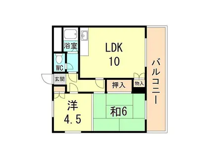 JR福知山線 猪名寺駅 徒歩5分 4階建 築39年(2LDK/2階)の間取り写真