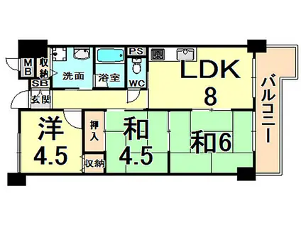 阪急今津線 小林駅(兵庫) 徒歩34分 3階建 築27年(3DK/3階)の間取り写真
