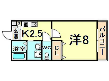 阪急神戸本線 園田駅 徒歩7分 5階建 築25年(1K/2階)の間取り写真